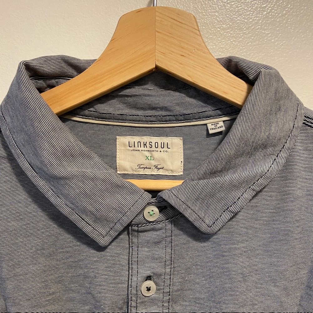 Linksoul Tempus Fugit Men’s Gray Blue XL Golf Polo Shirt Luxury Cotton